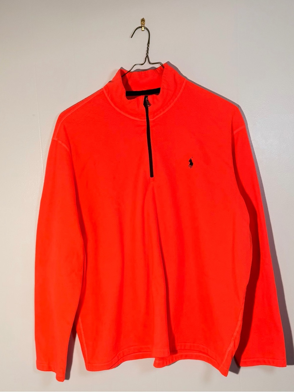 Ralph Lauren Men’s Neon Orange Half-Zip Pullover with Black Pony